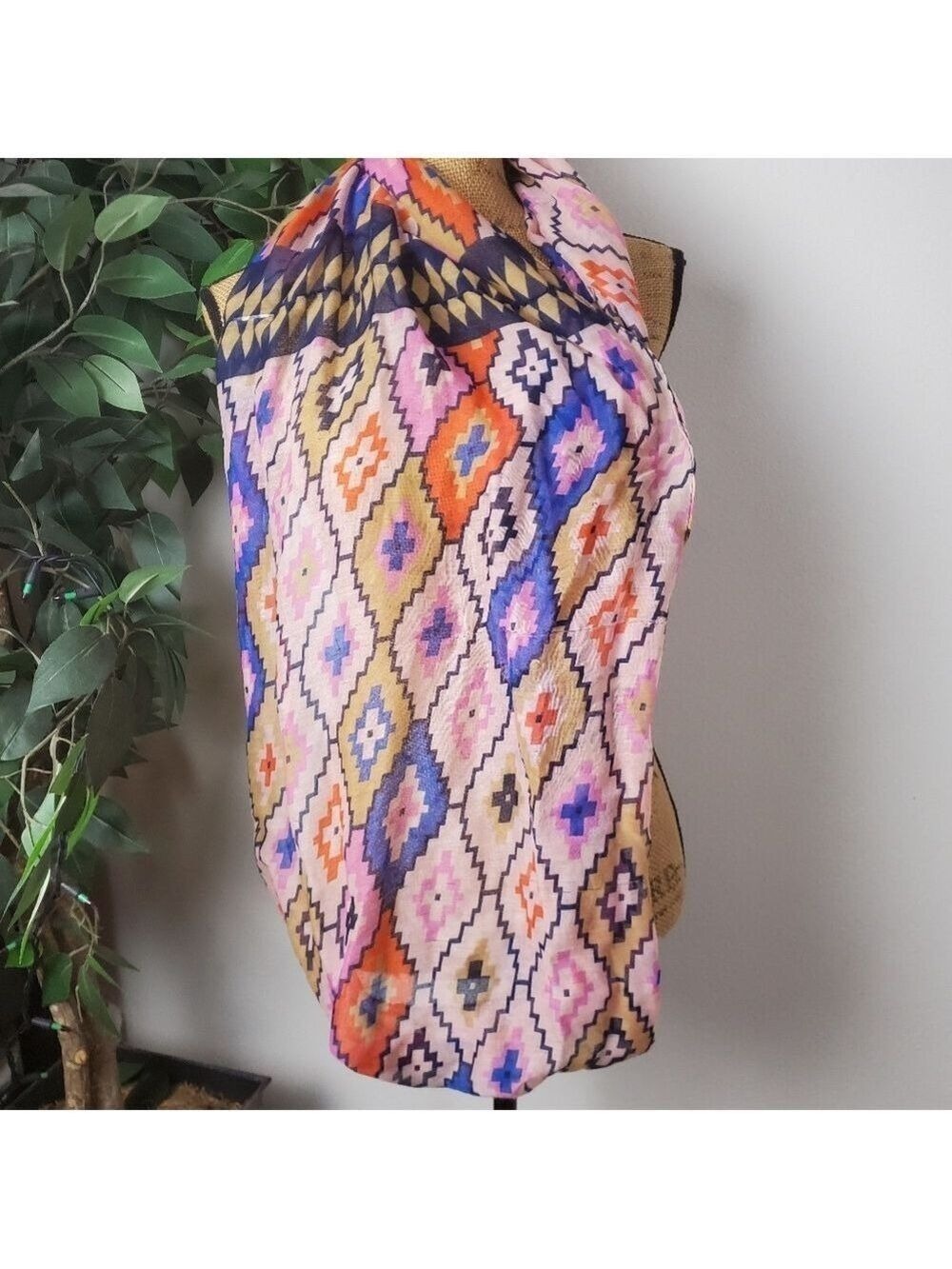 Geometric Pattern Infinity Scarf Colorful Sheer - Picture 3 of 6